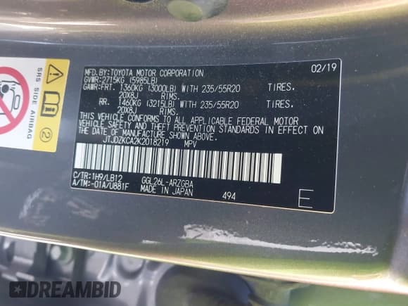 ✅ 2019 Lexus RX 350L Premium • VIN: JTJDZKCA2K2018219 • Lot: 41806570. Wystawiony na IAAI z przebiegiem 52 513 mil. Bezpłatny archiwum sprzedaży aukcyjnych z USA i szczegółowy raport historii pojazdu na DreamBid. Zdjęcie 9.
