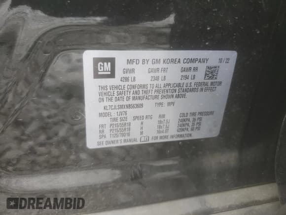 ✅ 2022 Chevrolet Trax LT • VIN: KL7CJLSMXNB563609 • Lot: 68684865. Listed on Copart with 28,448 mi. Free auction sales archive from the USA and detailed vehicle history report at DreamBid. Image 13.