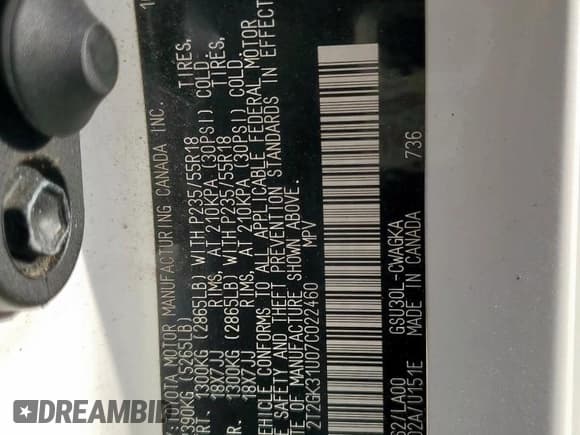 ✅ 2007 Lexus RX 350 • VIN: 2T2GK31U07C022460 • Lot: 93542855. Listed on Copart with 217,924 mi. Free auction sales archive from the USA and detailed vehicle history report at DreamBid. Image 12.