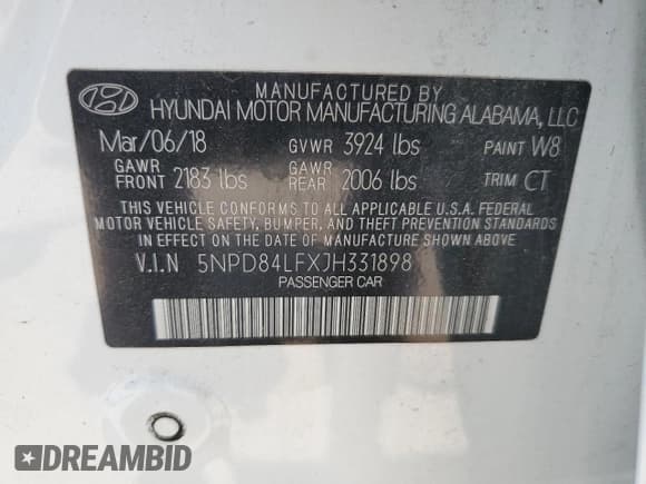 ✅ 2018 Hyundai Elantra SEL • VIN: 5NPD84LFXJH331898 • Lot: 67620955. Listed on Copart with 109,163 mi. Free auction sales archive from the USA and detailed vehicle history report at DreamBid. Image 13.