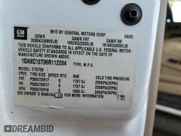 ✅ 2006 Chevrolet Tahoe Z71 • VIN: 1GNEC13T96R112204 • Lot: 67449435. Listed on Copart with 166,846 mi. Free auction sales archive from the USA and detailed vehicle history report at DreamBid. Image 14.