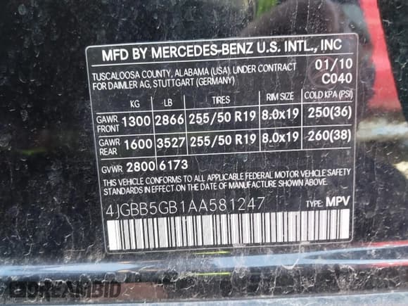 ✅ 2010 Mercedes-Benz M 350 • VIN: 4JGBB5GB1AA581247 • Lot: 43666756. Listed on IAAI with 169,065 mi. Free auction sales archive from the USA and detailed vehicle history report at DreamBid. Image 9.