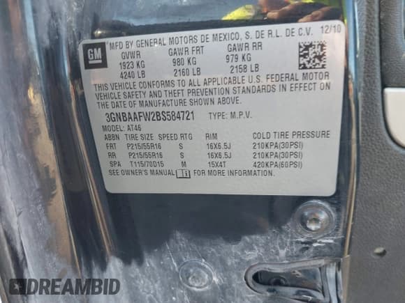 ✅ 2011 Chevrolet HHR LS • VIN: 3GNBAAFW2BS584721 • Lot: 41362184. Listed on IAAI with Not provided. Free auction sales archive from the USA and detailed vehicle history report at DreamBid. Image 9.