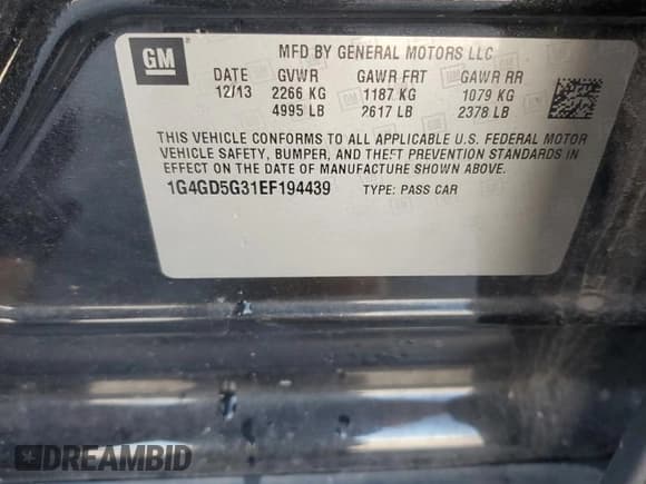 ✅ 2014 Buick LaCrosse Premium I • VIN: 1G4GD5G31EF194439 • Lot: 81301195. Listed on Copart with 69,389 mi. Free auction sales archive from the USA and detailed vehicle history report at DreamBid. Image 12.