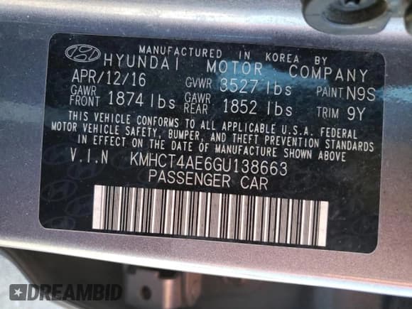 ✅ 2016 Hyundai Accent SE • VIN: KMHCT4AE6GU138663 • Лот: 77762374. Опубликован ранее на Copart с пробегом 143 546 миль. Бесплатный доступ к архиву аукционных продаж из США и подробный отчёт об истории автомобиля на DreamBid. Изображение 12.