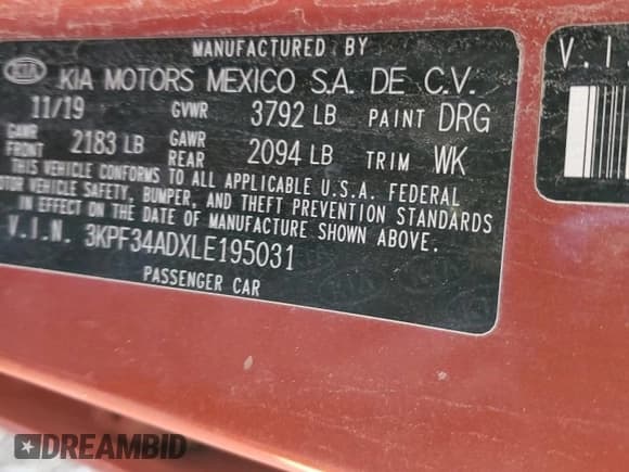 ✅ 2020 Kia Forte GT-Line • VIN: 3KPF34ADXLE195031 • Lot: 90939455. Listed on Copart with 140,875 mi. Free auction sales archive from the USA and detailed vehicle history report at DreamBid. Image 13.