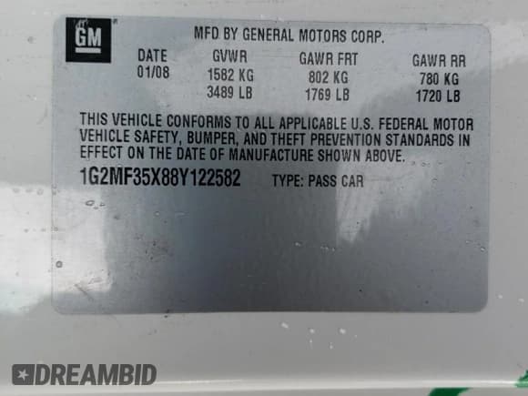 ✅ 2008 Pontiac Solstice GXP • VIN: 1G2MF35X88Y122582 • Lot: 60097115. Listed on Copart with 15,206 mi. Free auction sales archive from the USA and detailed vehicle history report at DreamBid. Image 13.