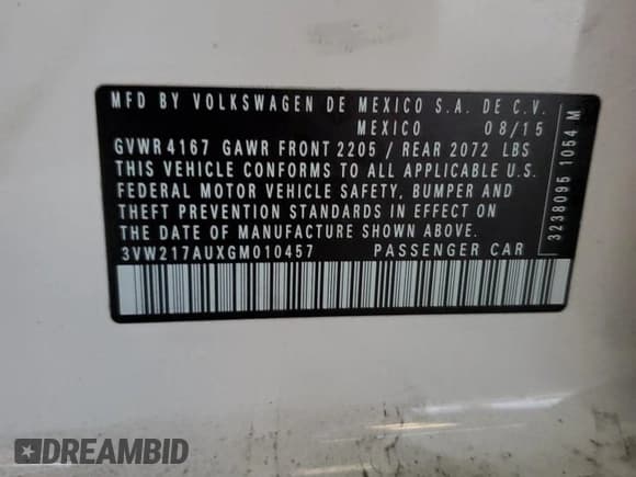 ✅ 2016 Volkswagen Golf TSI S • VIN: 3VW217AUXGM010457 • Lot: 81880235. Wystawiony na Copart z przebiegiem 81 627 mil. Bezpłatny archiwum sprzedaży aukcyjnych z USA i szczegółowy raport historii pojazdu na DreamBid. Zdjęcie 12.