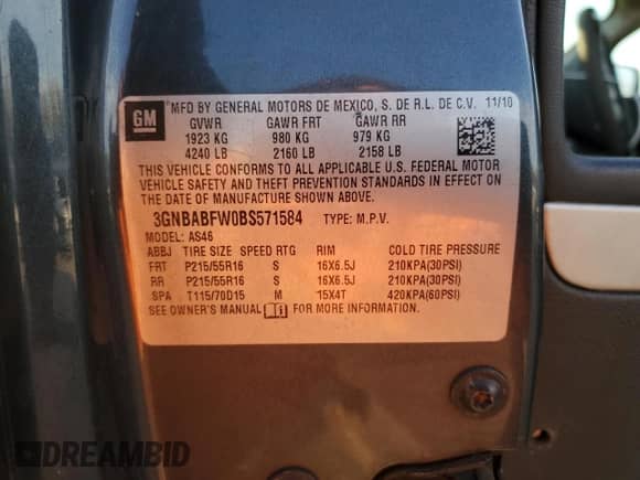 2011 Chevrolet HHR 1LT z VIN 3GNBABFW0BS571584, wystawiony jako Copart lot #75799164 z przebiegiem Nie podano mil oraz Szkoda całkowita • Salvage title. Historia ofert i sprzedaży dostępna na DreamBid. Obrazek 15.