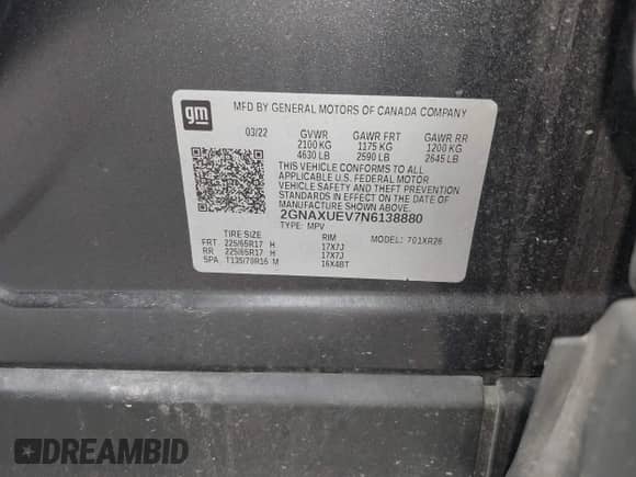 2022 Chevrolet Equinox LT with VIN 2GNAXUEV7N6138880, listed as a IAAI auction lot 42720099 with 72,656 mi miles and . Bid and sale history available at DreamBid. Image 9.