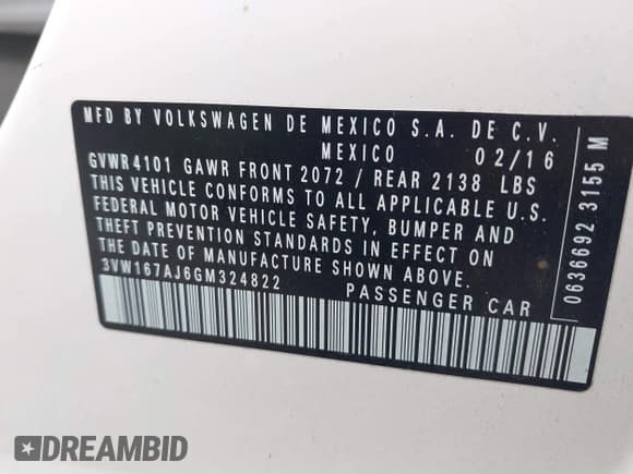 ✅ 2016 Volkswagen Jetta S • VIN: 3VW167AJ6GM324822 • Лот: 40982423. Опубликован ранее на IAAI с пробегом 81 628 миль. Бесплатный доступ к архиву аукционных продаж из США и подробный отчёт об истории автомобиля на DreamBid. Изображение 9.