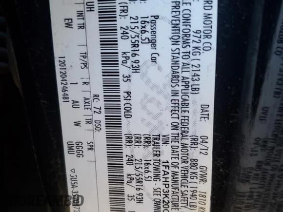 ✅ 2012 Ford Focus SE • VIN: 1FAHP3K20CL404150 • Lot: 91705005. Listed on Copart with 168,453 mi. Free auction sales archive from the USA and detailed vehicle history report at DreamBid. Image 14.