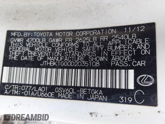 ✅ 2013 Lexus ES 250 • VIN: JTHBK1GG0D2035108 • Lot: 43587058. Wystawiony na IAAI z przebiegiem 165 726 mil. Bezpłatny archiwum sprzedaży aukcyjnych z USA i szczegółowy raport historii pojazdu na DreamBid. Zdjęcie 9.