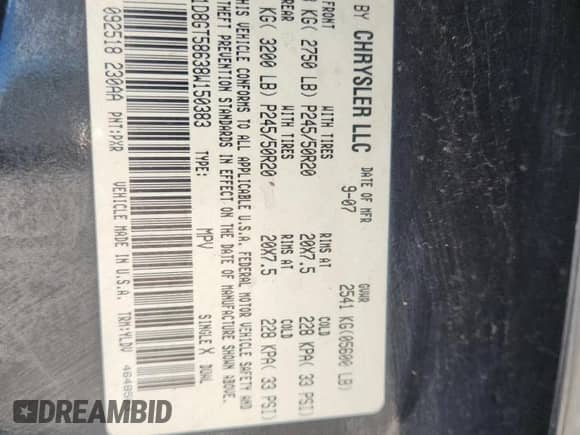 2008 Dodge Nitro R/T with VIN 1D8GT58638W150383, listed as a Copart auction lot 66462045 with 122,559 mi miles and Salvage title. Bid and sale history available at DreamBid. Image 13.