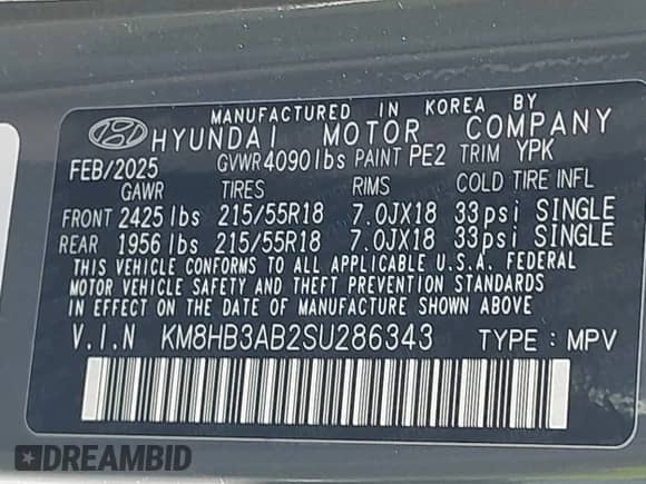 2025 Hyundai Kona SEL с VIN KM8HB3AB2SU286343, выставлен на аукционе IAAI как лот 43581936 с пробегом 15 438 миль миль и . История ставок и продаж доступна на DreamBid. Изображение 9.