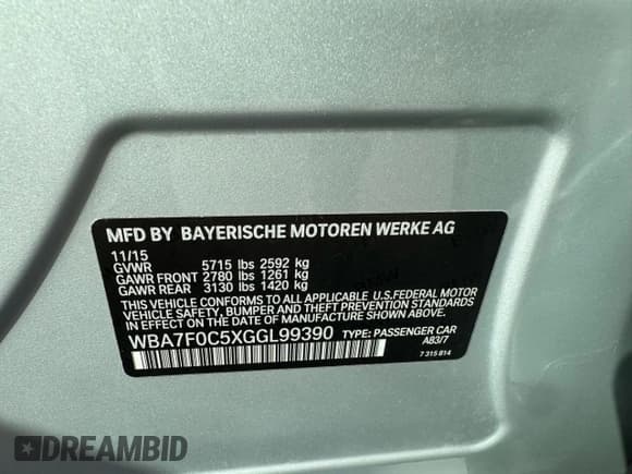 ✅ 2016 BMW 7 Series 750i • VIN: WBA7F0C5XGGL99390 • Lot: 71443045. Listed on Copart with 92,528 mi. Free auction sales archive from the USA and detailed vehicle history report at DreamBid. Image 10.