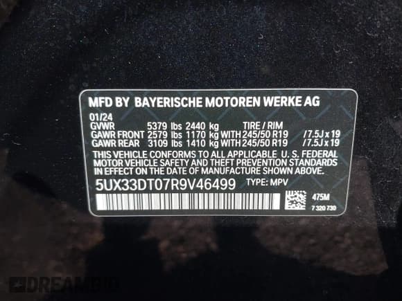 ✅ 2024 BMW X4 xDrive30i • VIN: 5UX33DT07R9V46499 • Lot: 43310034. Listed on IAAI with 40,497 mi. Free auction sales archive from the USA and detailed vehicle history report at DreamBid. Image 9.