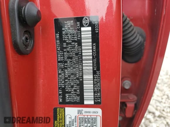 ✅ 2007 Toyota Camry SE • VIN: 4T1BE46K27U174001 • Lot: 82765065. Wystawiony na Copart z przebiegiem 101 008 mil. Bezpłatny archiwum sprzedaży aukcyjnych z USA i szczegółowy raport historii pojazdu na DreamBid. Zdjęcie 12.