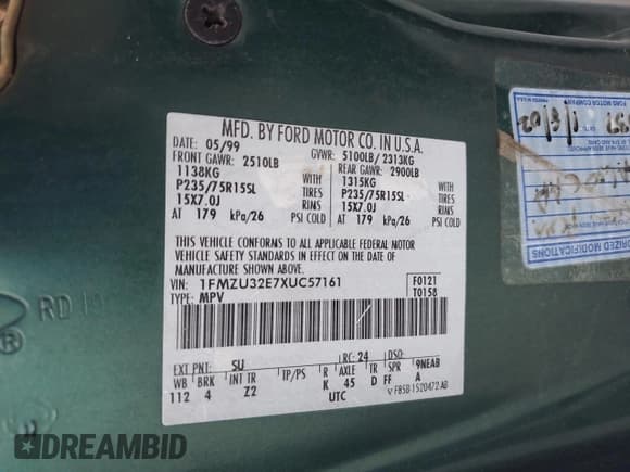 ✅ 1999 Ford Explorer XLT • VIN: 1FMZU32E7XUC57161 • Lot: 58804815. Wystawiony na Copart z przebiegiem 171 355 mil. Bezpłatny archiwum sprzedaży aukcyjnych z USA i szczegółowy raport historii pojazdu na DreamBid. Zdjęcie 13.