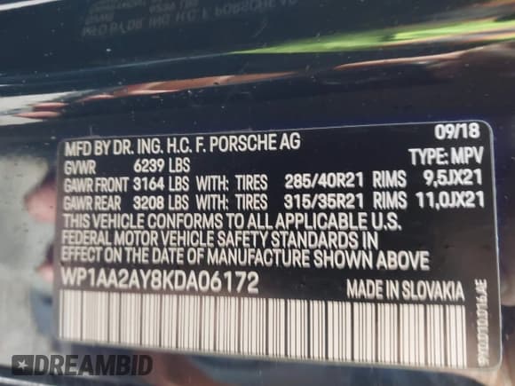 ✅ 2019 Porsche Cayenne • VIN: WP1AA2AY8KDA06172 • Lot: 41690111. Wystawiony na IAAI z przebiegiem 80 843 mil. Bezpłatny archiwum sprzedaży aukcyjnych z USA i szczegółowy raport historii pojazdu na DreamBid. Zdjęcie 9.