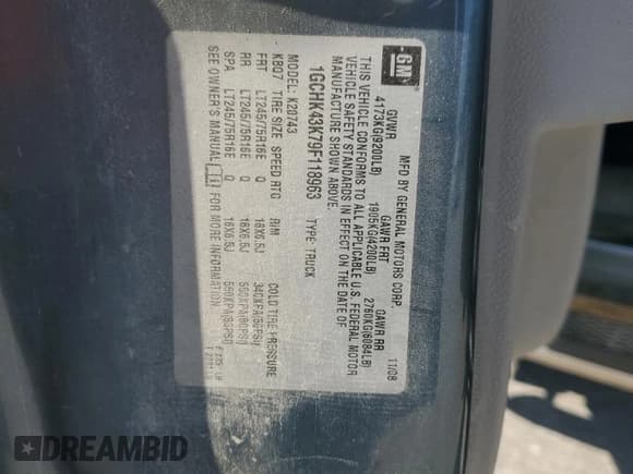 ✅ 2009 Chevrolet Silverado 2500HD Work Truck • VIN: 1GCHK43K79F118963 • Lot: 85654944. Wystawiony na Copart z przebiegiem Nie podano. Bezpłatny archiwum sprzedaży aukcyjnych z USA i szczegółowy raport historii pojazdu na DreamBid. Zdjęcie 13.