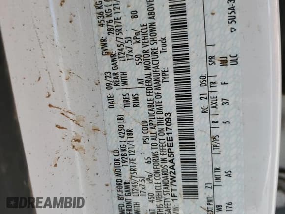 ✅ 2023 Ford F-250 XL • VIN: 1FT7W2AA5PEE17093 • Лот: 71443154. Опубликован ранее на Copart с пробегом Не указан. Бесплатный доступ к архиву аукционных продаж из США и подробный отчёт об истории автомобиля на DreamBid. Изображение 12.