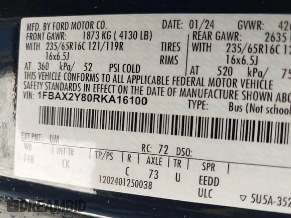 ✅ 2024 Ford Transit Passenger XL • VIN: 1FBAX2Y80RKA16100 • Lot: 41862070. Wystawiony na IAAI z przebiegiem 23 763 mil. Bezpłatny archiwum sprzedaży aukcyjnych z USA i szczegółowy raport historii pojazdu na DreamBid. Zdjęcie 9.