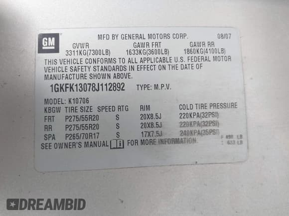 ✅ 2008 GMC Yukon SLT 4SB • VIN: 1GKFK13078J112892 • Lot: 42314120. Listed on IAAI with 226,501 mi. Free auction sales archive from the USA and detailed vehicle history report at DreamBid. Image 9.