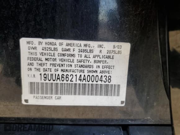 ✅ 2004 Acura TL • VIN: 19UUA66214A000438 • Лот: 93682265. Опубликован ранее на Copart с пробегом 162 231 миль. Бесплатный доступ к архиву аукционных продаж из США и подробный отчёт об истории автомобиля на DreamBid. Изображение 12.