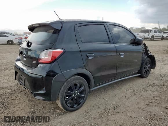 ✅ 2023 Mitsubishi Mirage Black Edition • VIN: ML32AWHJ9PH002642 • Lot: 62283275. Listed on Copart with 13,326 mi. Free auction sales archive from the USA and detailed vehicle history report at DreamBid. Image 3.