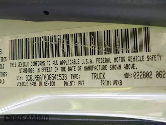 2013 Ram 1500 Express z VIN 3C6JR6AT0DG541533, wystawiony jako IAAI lot #41926211 z przebiegiem 184 904 mil mil oraz . Historia ofert i sprzedaży dostępna na DreamBid. Obrazek 9.