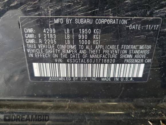 ✅ 2018 Subaru Impreza Special Sports • VIN: 4S3GTAL60J1718820 • Lot: 54400505. Listed on Copart with Not provided. Free auction sales archive from the USA and detailed vehicle history report at DreamBid. Image 12.