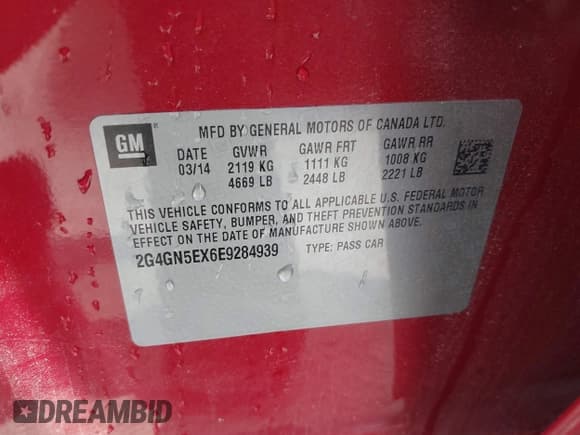 ✅ 2014 Buick Regal Premium I • VIN: 2G4GN5EX6E9284939 • Lot: 42485673. Listed on IAAI with 112,620 mi. Free auction sales archive from the USA and detailed vehicle history report at DreamBid. Image 9.