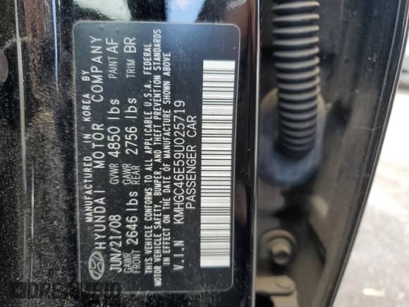 2009 Hyundai Genesis z VIN KMHGC46E59U025719, wystawiony jako Copart lot #78093124 z przebiegiem 145 837 mil mil oraz Czysty tytuł • Clean title. Historia ofert i sprzedaży dostępna na DreamBid. Obrazek 12.