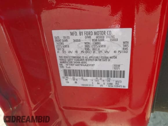 ✅ 2006 Ford F-150 XL • VIN: 1FTRF14576NA23157 • Lot: 42807591. Listed on IAAI with 319,582 mi. Free auction sales archive from the USA and detailed vehicle history report at DreamBid. Image 9.