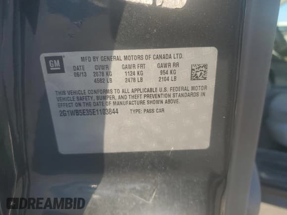 ✅ 2014 Chevrolet Impala LT • VIN: 2G1WB5E35E1103844 • Лот: 76616994. Опубликован ранее на Copart с пробегом 159 377 миль. Бесплатный доступ к архиву аукционных продаж из США и подробный отчёт об истории автомобиля на DreamBid. Изображение 12.