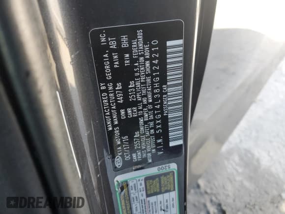 ✅ 2017 Kia Optima LX • VIN: 5XXGT4L38HG124210 • Lot: 45979105. Listed on Copart with 152,068 mi. Free auction sales archive from the USA and detailed vehicle history report at DreamBid. Image 12.