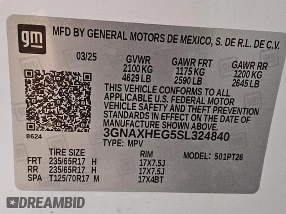 ✅ 2025 Chevrolet Equinox FWD LT • VIN: 3GNAXHEG5SL324840 • Lot: 91717375. Listed on Copart with 16,369 mi. Free auction sales archive from the USA and detailed vehicle history report at DreamBid. Image 14.