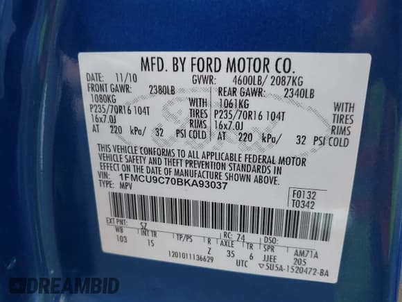 ✅ 2011 Ford Escape XLS • VIN: 1FMCU9C70BKA93037 • Лот: 43541637. Опубликован ранее на IAAI с пробегом 165 520 миль. Бесплатный доступ к архиву аукционных продаж из США и подробный отчёт об истории автомобиля на DreamBid. Изображение 9.