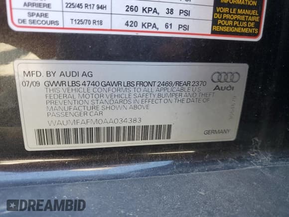 ✅ 2010 Audi A3 Premium Plus • VIN: WAUMFAFM0AA034383 • Lot: 67982975. Listed on Copart with 130,026 mi. Free auction sales archive from the USA and detailed vehicle history report at DreamBid. Image 12.