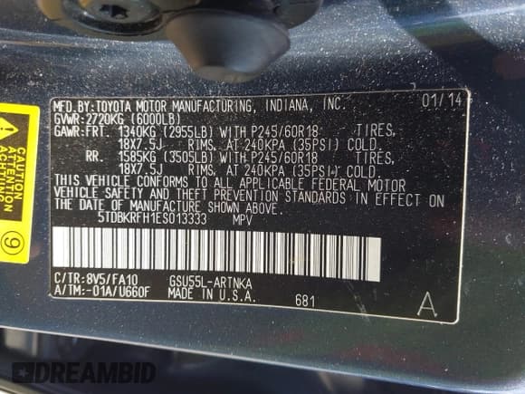 ✅ 2014 Toyota Highlander LE • VIN: 5TDBKRFH1ES013333 • Лот: 43218399. Опубликован ранее на IAAI с пробегом 200 672 миль. Бесплатный доступ к архиву аукционных продаж из США и подробный отчёт об истории автомобиля на DreamBid. Изображение 9.