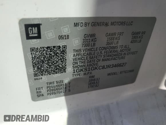 ✅ 2018 GMC Yukon XL SLT • VIN: 1GKS1GKC8JR346627 • Lot: 61611805. Listed on Copart with 106,194 mi. Free auction sales archive from the USA and detailed vehicle history report at DreamBid. Image 13.