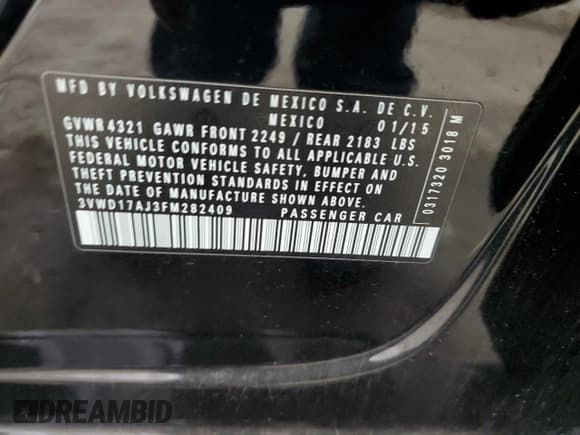 ✅ 2015 Volkswagen Jetta SE • VIN: 3VWD17AJ3FM282409 • Lot: 47864745. Listed on Copart with 86,037 mi. Free auction sales archive from the USA and detailed vehicle history report at DreamBid. Image 12.