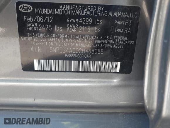 ✅ 2012 Hyundai Sonata GLS • VIN: 5NPEB4AC0CH468088 • Lot: 43531548. Listed on IAAI with Not provided. Free auction sales archive from the USA and detailed vehicle history report at DreamBid. Image 9.