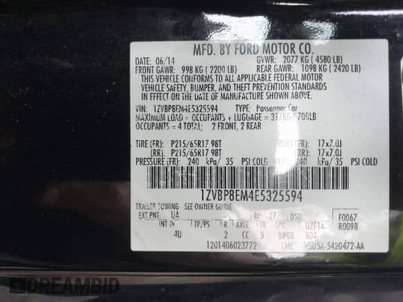 2014 Ford Mustang V6 с VIN 1ZVBP8EM4E5325594, выставлен на аукционе IAAI как лот 42717148 с пробегом 102 386 миль миль и . История ставок и продаж доступна на DreamBid. Изображение 9.