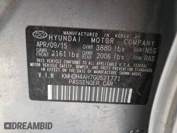 2016 Hyundai Elantra Sport with VIN KMHDH4AH7GU521771, listed as a Copart auction lot 42321755 with 77,663 mi miles and Salvage title. Bid and sale history available at DreamBid. Image 14.