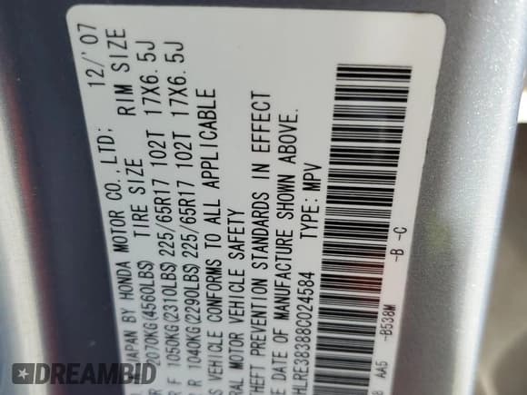 ✅ 2008 Honda CR-V LX • VIN: JHLRE38388C024584 • Lot: 92219295. Wystawiony na Copart z przebiegiem 99 955 mil. Bezpłatny archiwum sprzedaży aukcyjnych z USA i szczegółowy raport historii pojazdu na DreamBid. Zdjęcie 13.