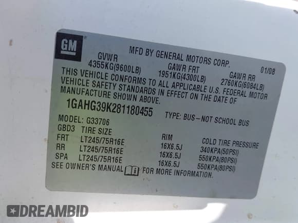 ✅ 2008 Chevrolet Express Passenger • VIN: 1GAHG39K281180455 • Lot: 42869133. Listed on IAAI with 454,131 mi. Free auction sales archive from the USA and detailed vehicle history report at DreamBid. Image 9.