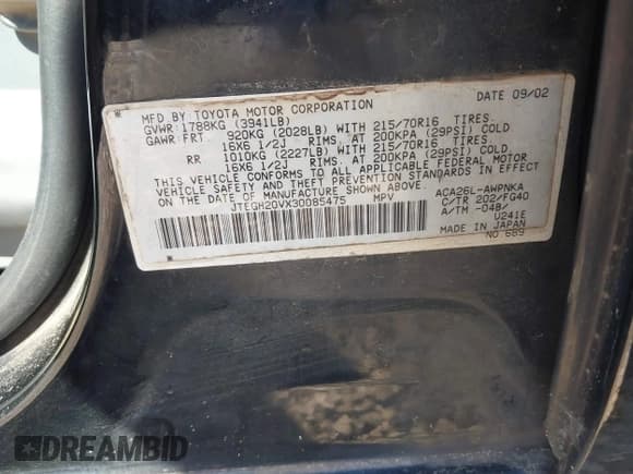 ✅ 2003 Toyota RAV4 • VIN: JTEGH20VX30085475 • Лот: 43445613. Опубликован ранее на IAAI с пробегом 267 551 миль. Бесплатный доступ к архиву аукционных продаж из США и подробный отчёт об истории автомобиля на DreamBid. Изображение 9.