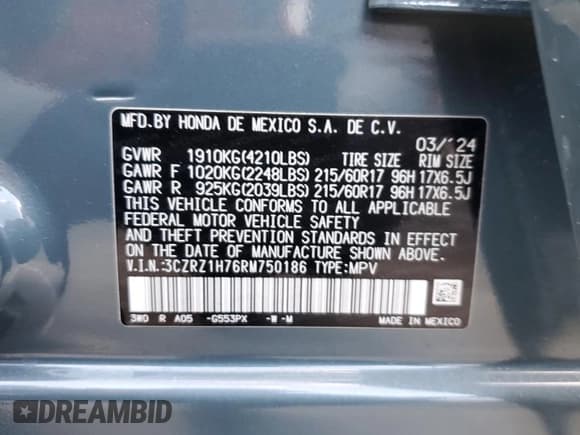 ✅ 2024 Honda HR-V EX-L • VIN: 3CZRZ1H76RM750186 • Lot: 84521495. Wystawiony na Copart z przebiegiem 692 mil. Bezpłatny archiwum sprzedaży aukcyjnych z USA i szczegółowy raport historii pojazdu na DreamBid. Zdjęcie 13.